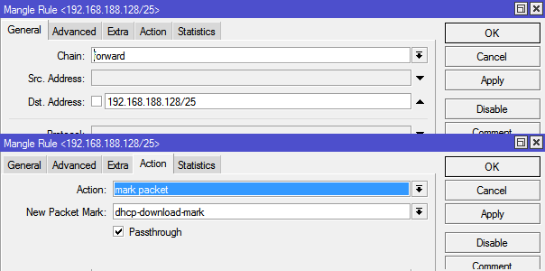 MikroTik firewall mangle download packet mark rule